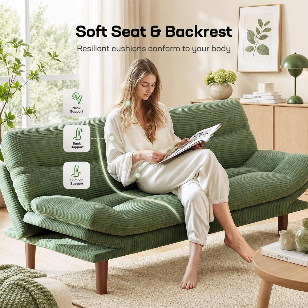 Marsail 75" Futon Sofa Bed, Futon Couch with Adjustable Backrest & A...