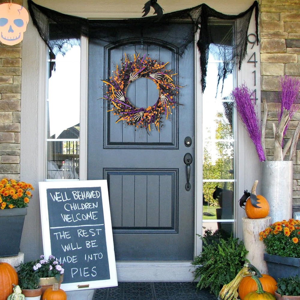 VioletEverGarden Halloween Wreaths for Front Door 22 Inch Skeleton Black Wrea...