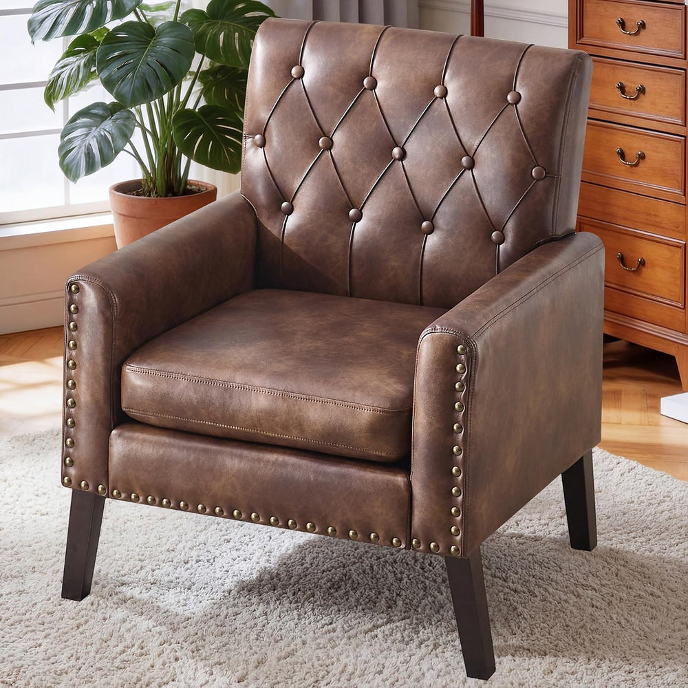 Faux Leather Modern Accent Chair, Upholstered Armchair with Button Tufted Bac...