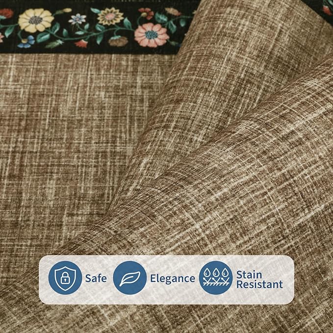 GarveeHome Washable Rugs for Living ROM 8 x 10 Large Area Rug Farmhouse Floral - Image 4