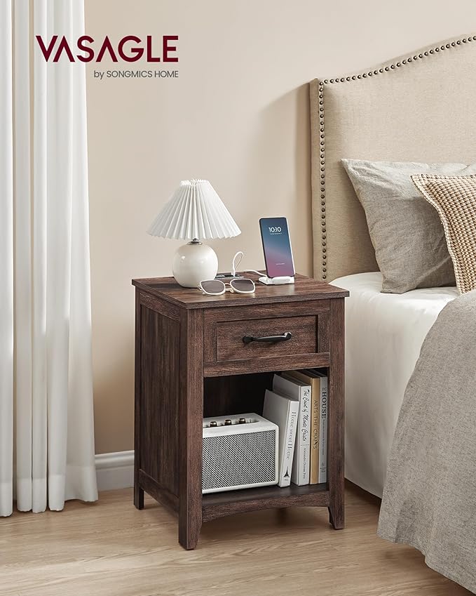 VASAGLE LIRY Collection - Farmhouse Nightstands with Charging Station, Set of...