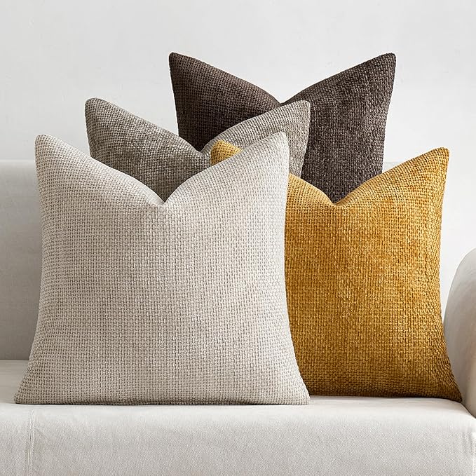 MIULEE Pack of 4 Couch Throw Pillow Covers 18x18 Inch Neutral Gold/Brown Soft by MIULEE