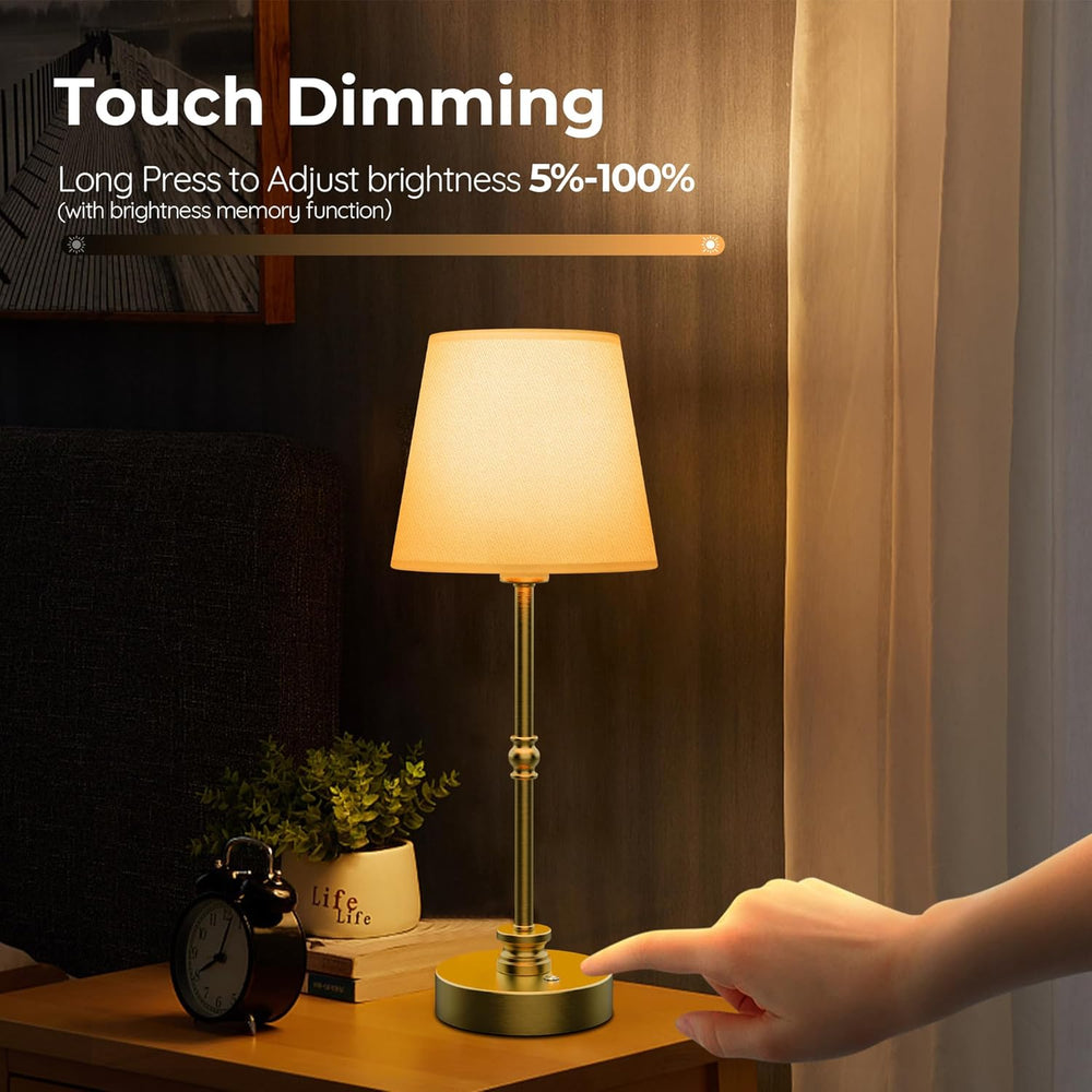Cordless Rechargeable Table Lamp, Gold, 2 Set