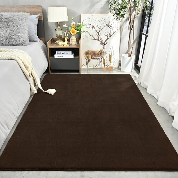 Amearea Modern Area Rugs for Bedroom Living Room, 4x6 Feet Brown Thickened - Image 2