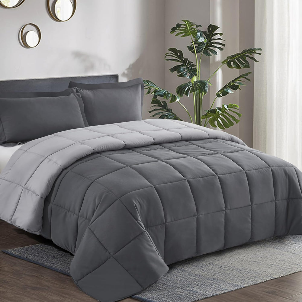 HIG 3pc Gray Queen Size Bedding Comforter Set Duvet Insert Blanket