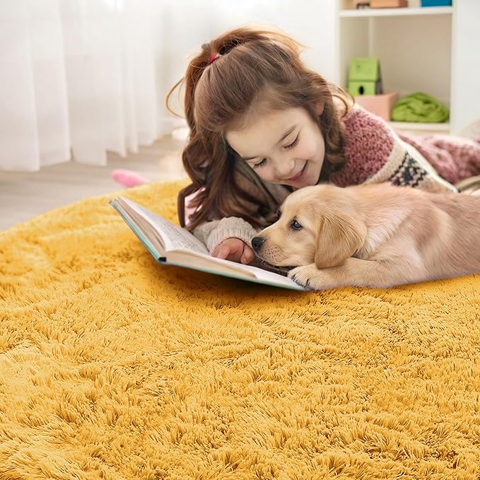 OLANLY Mustard Yellow Round Rugs - Image 7