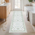 Hazo Haus Washable Oushak 2x6 Bathroom Runner Rug, Eclectic Boho Floral Pastel by HazoHaus