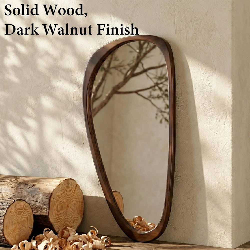Solid Wood 48"x24" Dark Walnut Large Organic Irregular Wall Mirror