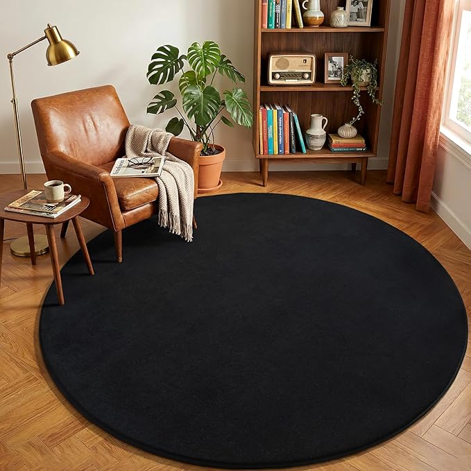 Amearea Black Round Area Rugs 5ft Washable Circle Rugs by AmeareaDirect