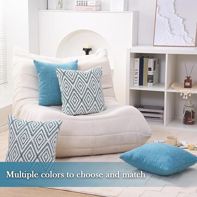HPUK Decorative Throw Pillow Covers Set of 4 Geometric Design Linen Cushion - Image 6