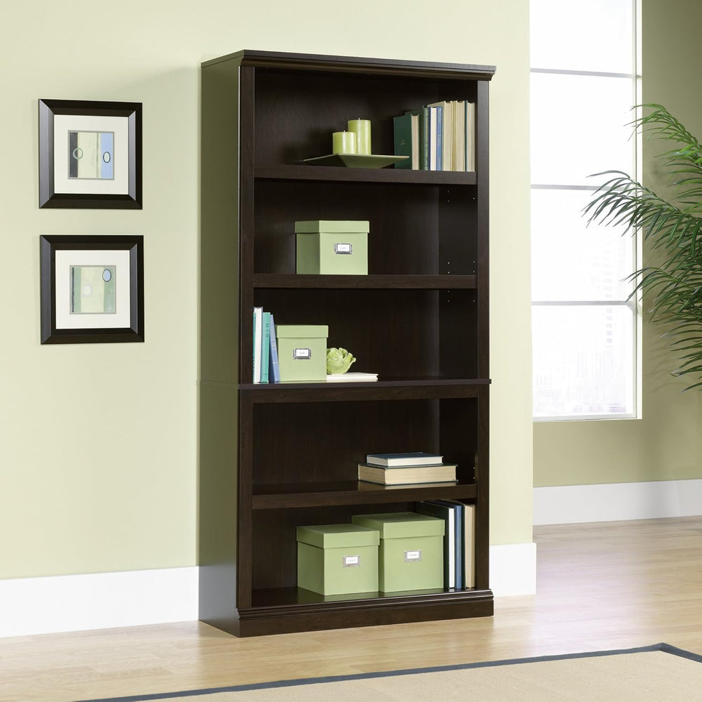 Sauder 5 Tier Book Shelf Wooden Bookcase Multipurpose Bookshelf for Home Offi...