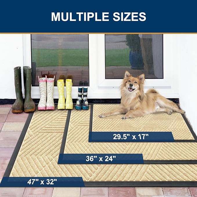 Smiry Front Door Mat Outside Entrance, Heavy Duty Sturdy Natural Rubber Doormat - Image 2