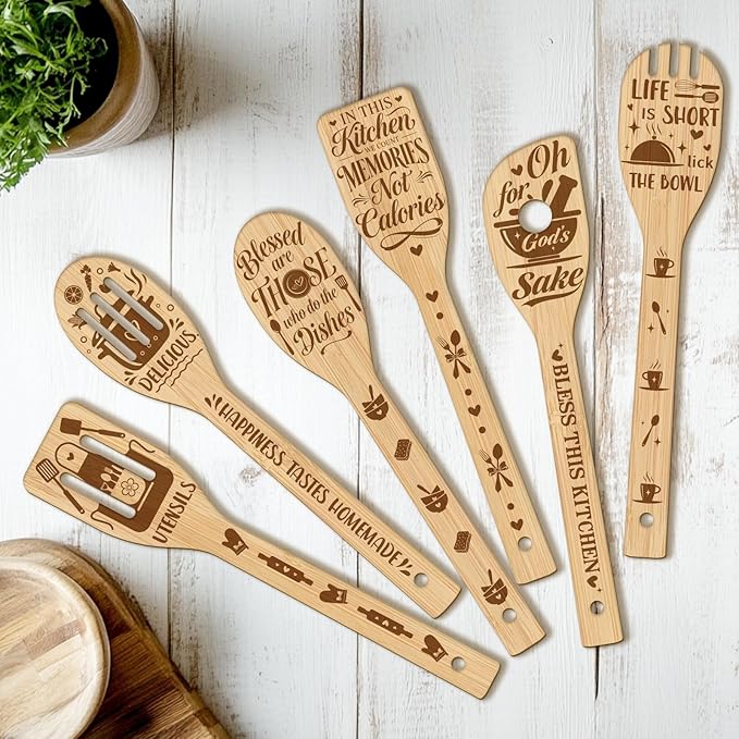 CUTHOLLOW 6PCS Kitchenware Wooden Kitchen Cooking Utensil Set, 11.9in Non Toxic by CUTHOLLOW