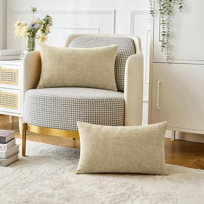 MIULEE Pack of 2 Beige Throw Pillow Covers 12x20 Inch Soft Lumbar Pillow Covers - Image 5