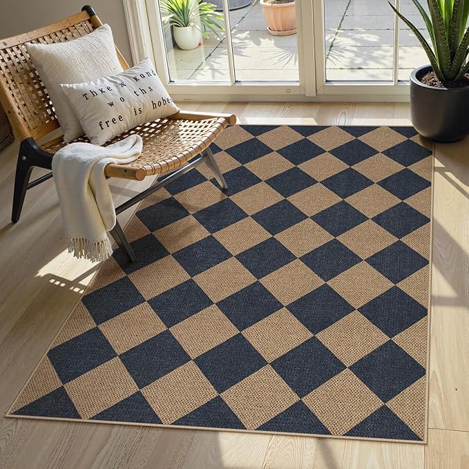 Lahome Colette Checkered Easy Jute Entryway Rug, 3x5 Washable Area Rugs by Lahome