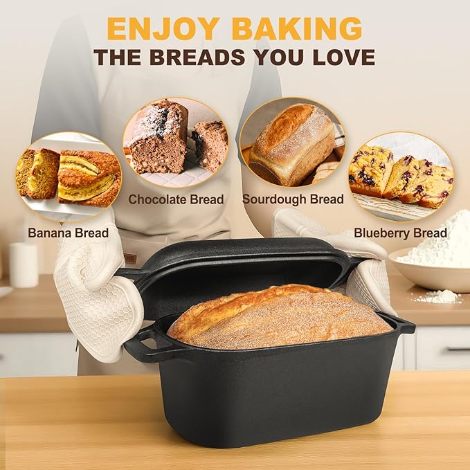 7QT Oval Dutch Oven for Sourdough Bread Baking, Pre-Seasoned Cast Iron Bread Pan - Image 4
