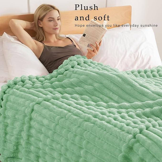 Exclusivo Mezcla Twin Size Flannel Fleece Blanket, Super Soft Striped Jacquard - Image 2