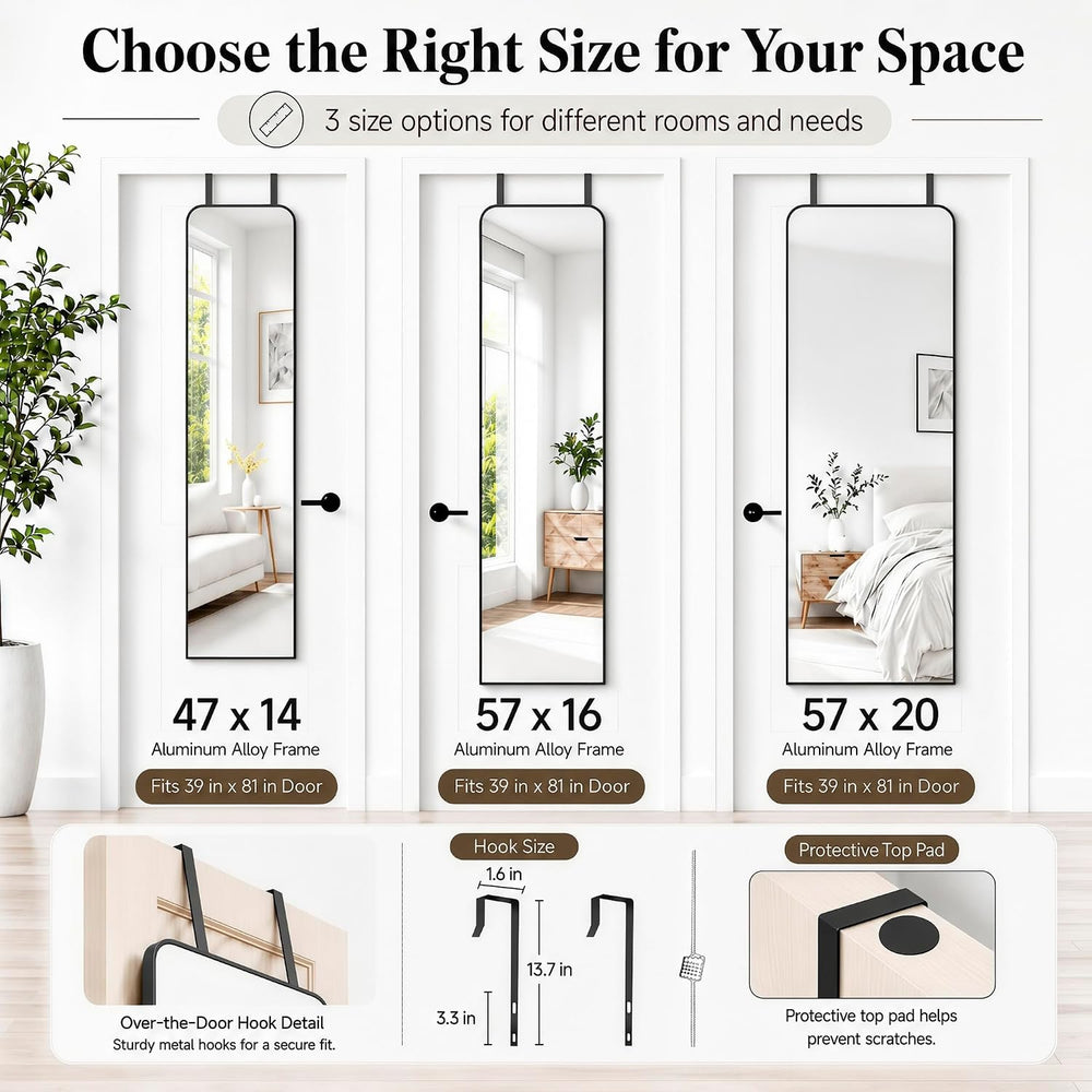 SCWF-GZ 47x14“ Full Length Mirror Over the Door Hang or Wall Mounted Black