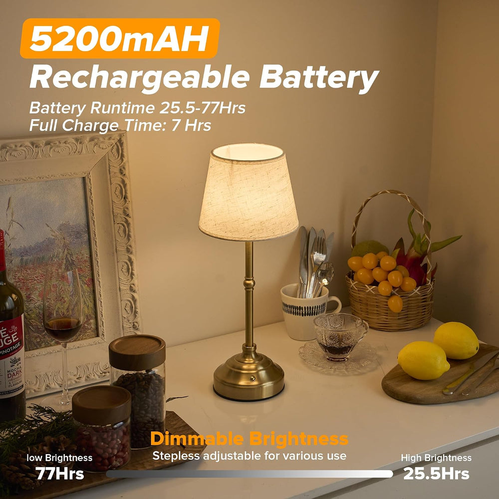 2 Pack Cordless Table Lamp, Rechargeable Desk Lamp with Fabric Shade, Battery...