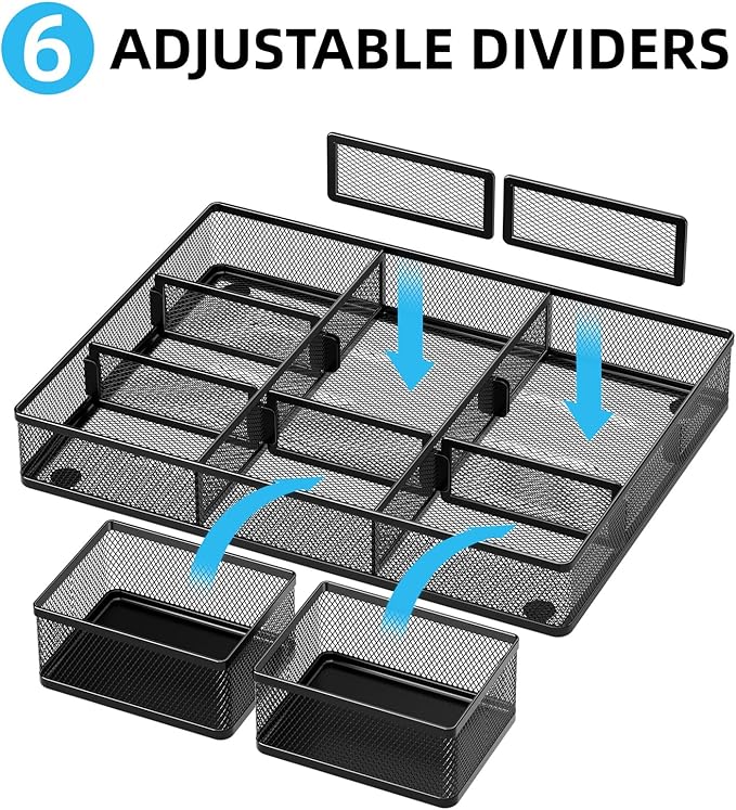 Marbrasse 3 Packs Desk Drawer Organizers, Metal Mesh Dividers Desk Drawer - Image 2