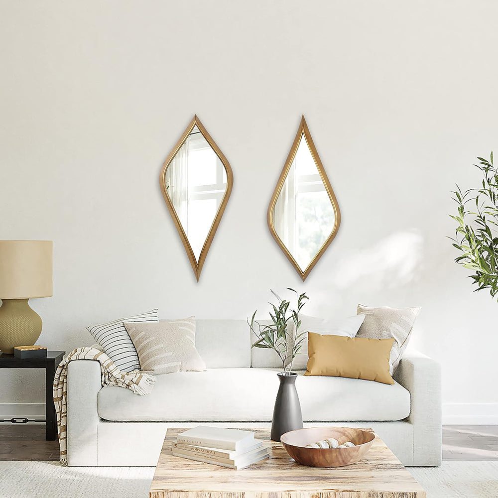 Teardrop Wall Mirror, 15.5" x 35.5" Gold Asymmetrical Decorative Mi...