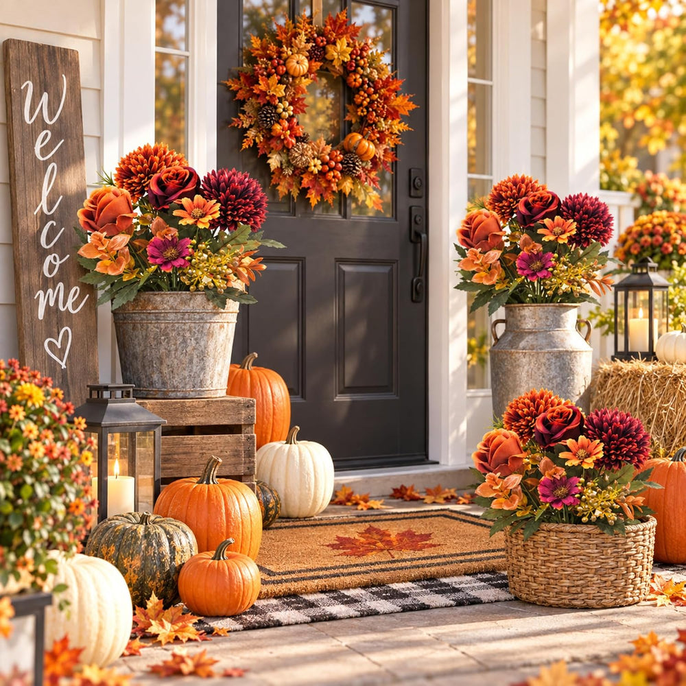 Norme 6 Pcs Fall Artificial Mums Faux Flowers for Outdoor, Soft Autumn Mix