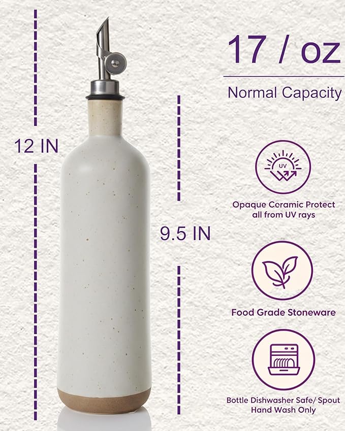 18 oz Stonaeware Olive Oil Dispenser Bottle, 500 ml Ceramic Oil Bottle - Image 3