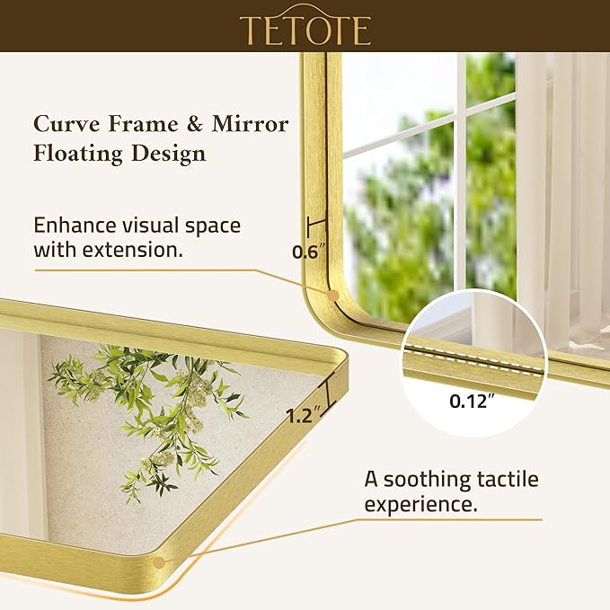 TETOTE Brushed Gold Bathroom Mirror 30 x 30 Gold Metal Framed Bathroom Mirror...