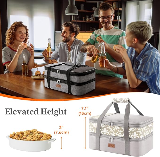 Lifewit Insulated Double Decker Casserole Carrier, Expandable Lasagna Lugger - Image 4