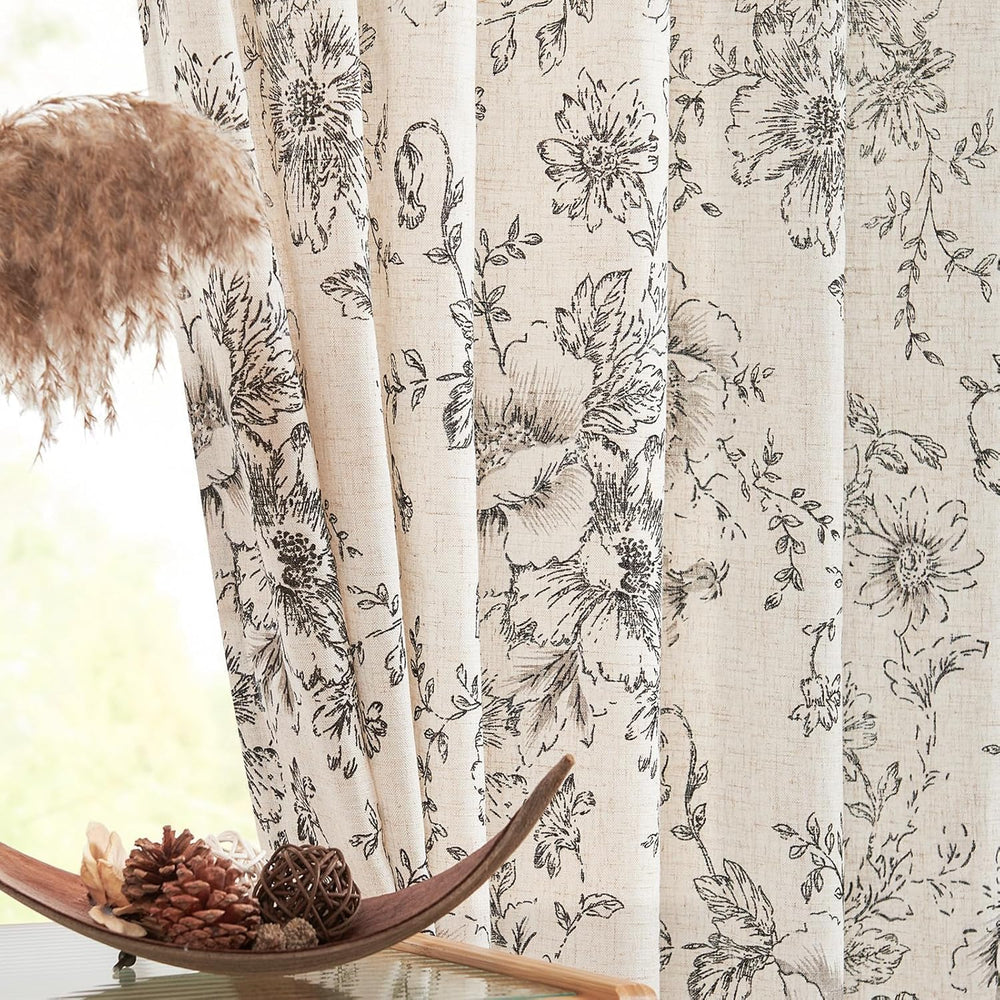 jinchan Floral Linen Curtains 84 Long for Living Room 2 Panels