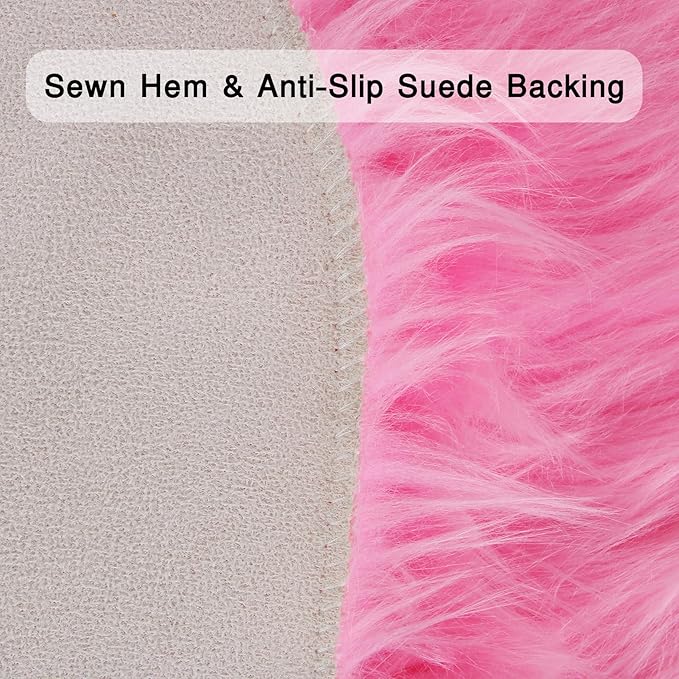 duduta Hot Pink Faux Fur Rug 3x5 ft, Fluffy Shag Rectangular Sheepskin Rug - Image 4