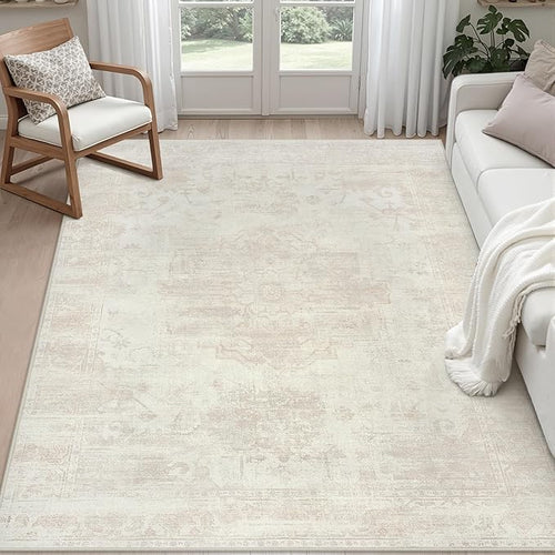 6x9 Area Rugs for Living Room: Vintage Boho Neutral Washable Rug Indoor Soft by Luxturiy