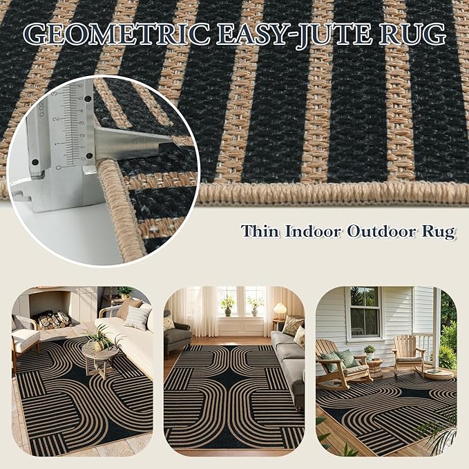 Lahome Enfys Modern Geometric Outdoor Easy Jute Rug, 5x7 Patio Living Room Rug - Image 4