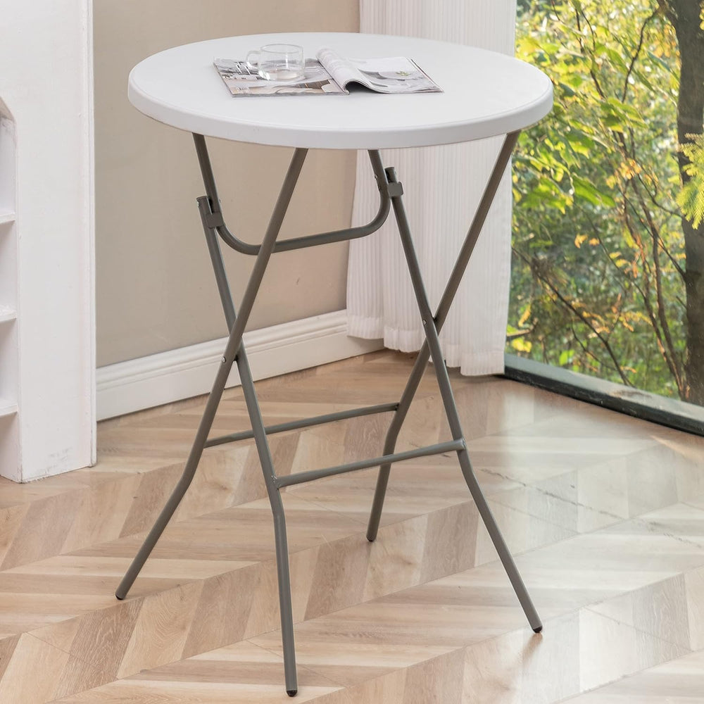 BTExpert 32" Round 43" Bar Height White Granite Plastic Folding Tab...