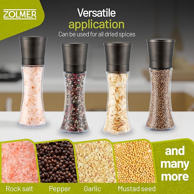 ZOLMER® Premium Gunmetal Salt and Pepper Grinder Set | Large Manual Ceramic - Image 4