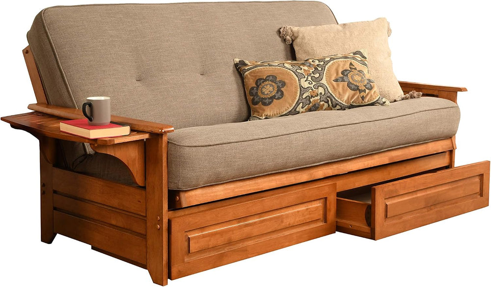 Kodiak Furniture Phoenix Futon Set with Linen Stone Mattress and Storage Draw...