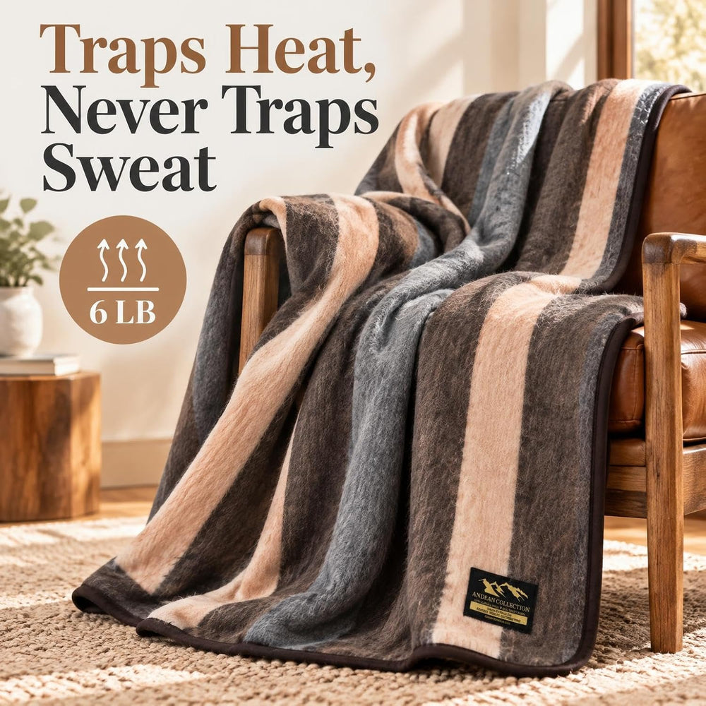Alpaca & Sheep Wool Blanket, Full/Queen, Heavyweight Warmth, Earth Tones