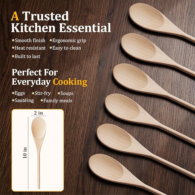 12 Pcs Wooden Spoons for Cooking, MORGLES 10-Inch Serving Spoons for Stirring - Image 3