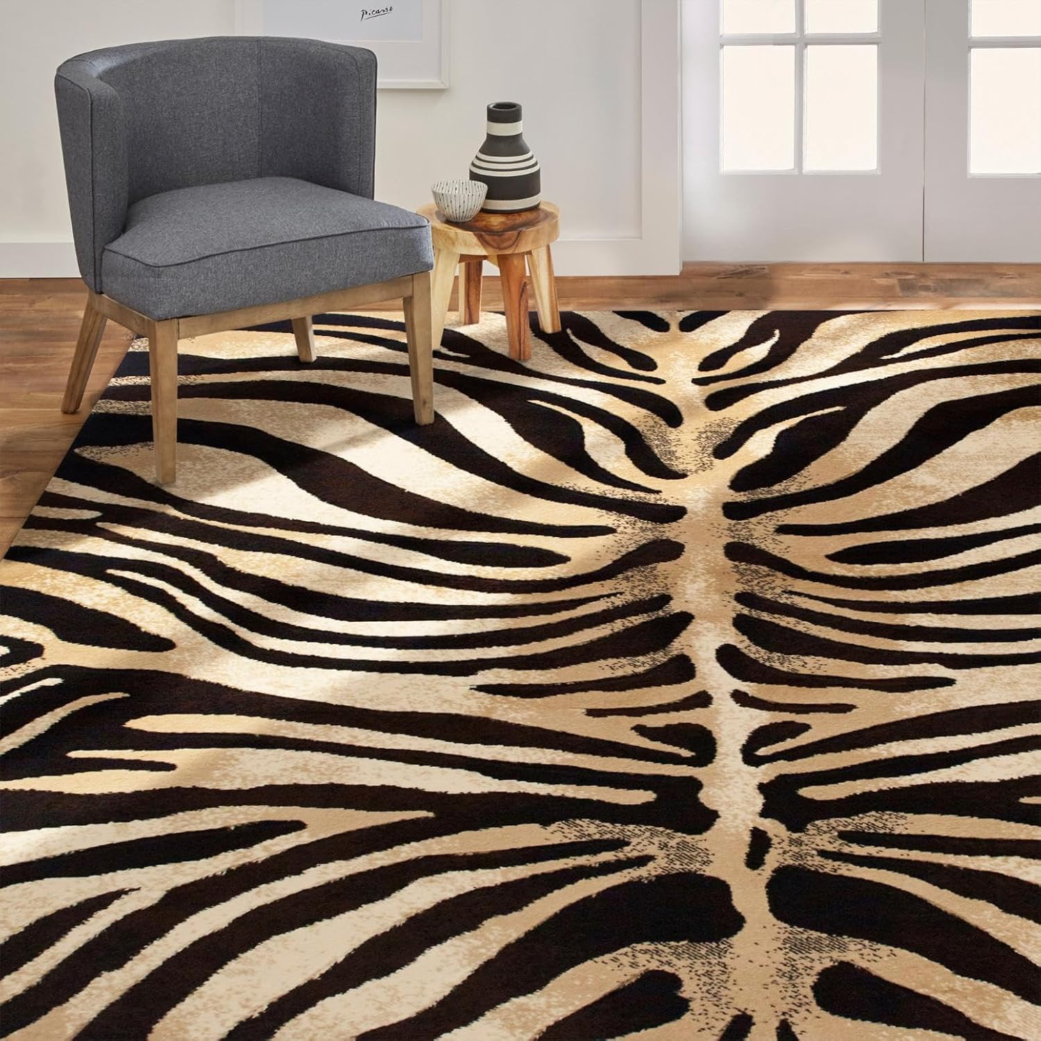 Home Dynamix Tribeca Fawn Area Rug 3 Piece Set, Animals Black/Ivory