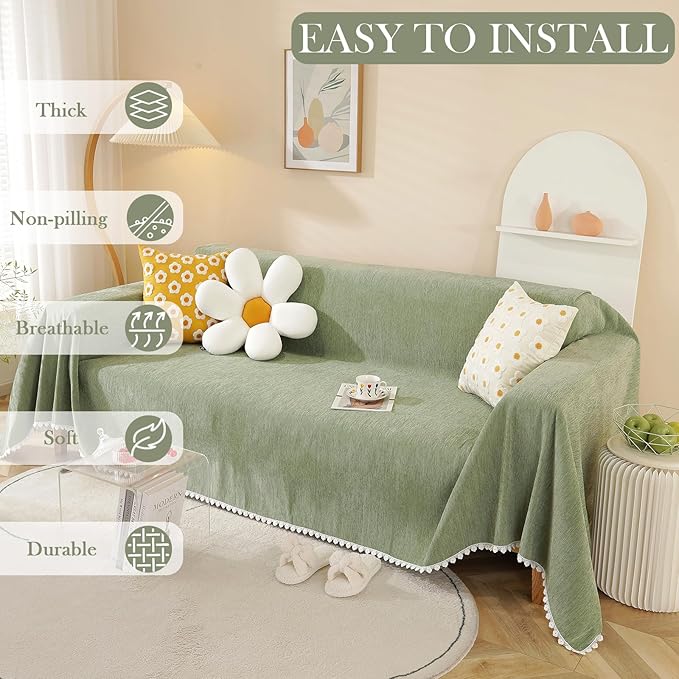 HANDONTIME Couch Cover Green Sofa Covers L Shape Sage Couch Cushion Cover Dog - Image 2