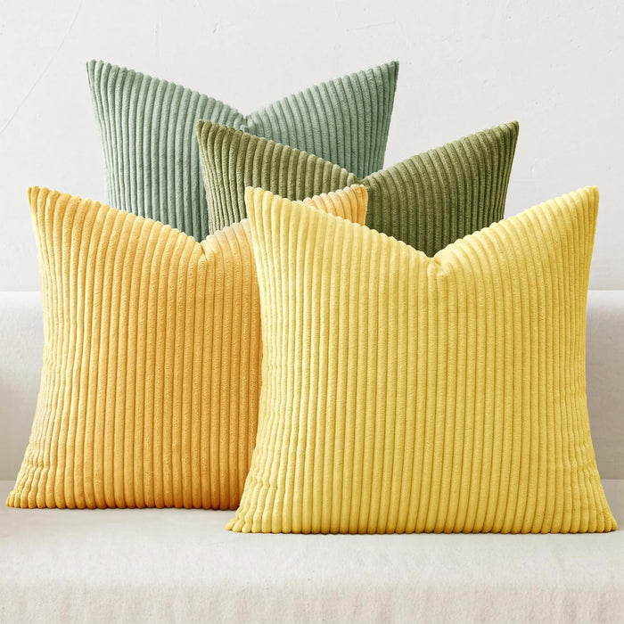 MIULEE Boho Farmhouse Yellow Green Throw Pillow Covers 18x18 Inch Set of 4