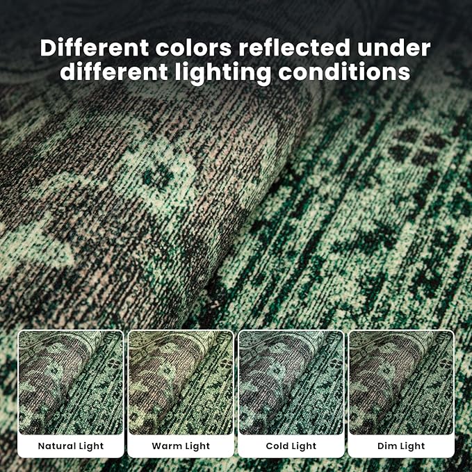 Washable Rugs 8x10 Area Rugs for Living Room- Vintage Green Rugs for Bedroom - Image 5