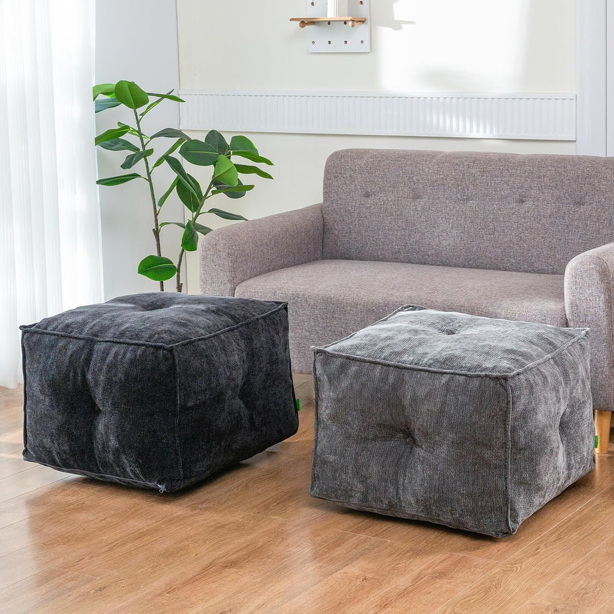 Pouf Ottoman and Foot Rest - Elevate Your Living Room Decor with Lightweight Comfort and Charm - 20 Inches Square Modern Foam Filled Foot Stool Perfect to Rest Your Feet (Dark Grey)