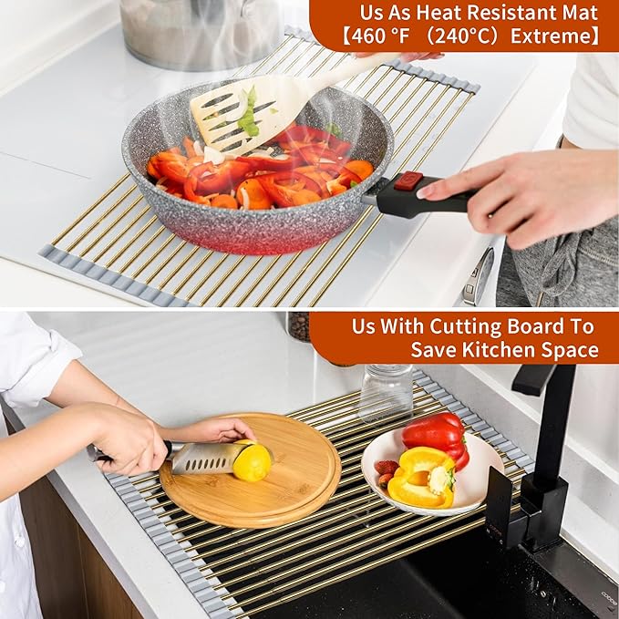 Golden Expandable Roll-UP Dish Drying Rack-Large 304 Stainless Steel Dish - Image 5