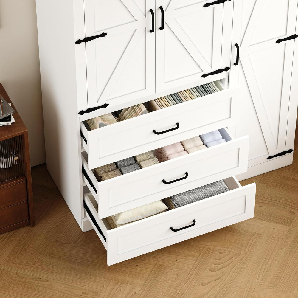 70" Tall Wardrobe Closet with 3 Doors & 3 Drawers, Farmhouse Armoire...