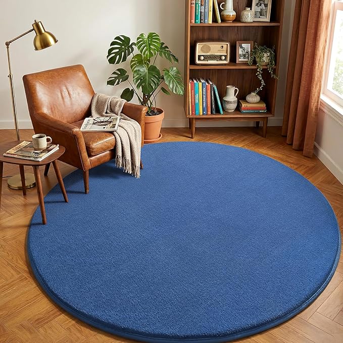 Amearea Blue Round Area Rugs 5ft Washable Circle Rugs by AmeareaDirect
