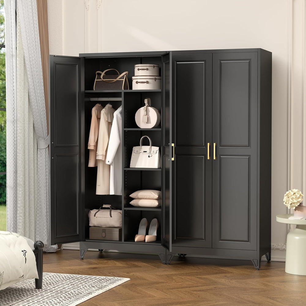 Metal Armoire Wardrobe Closet, 71" Tall Wardrobe Cabinet with 2 Doors