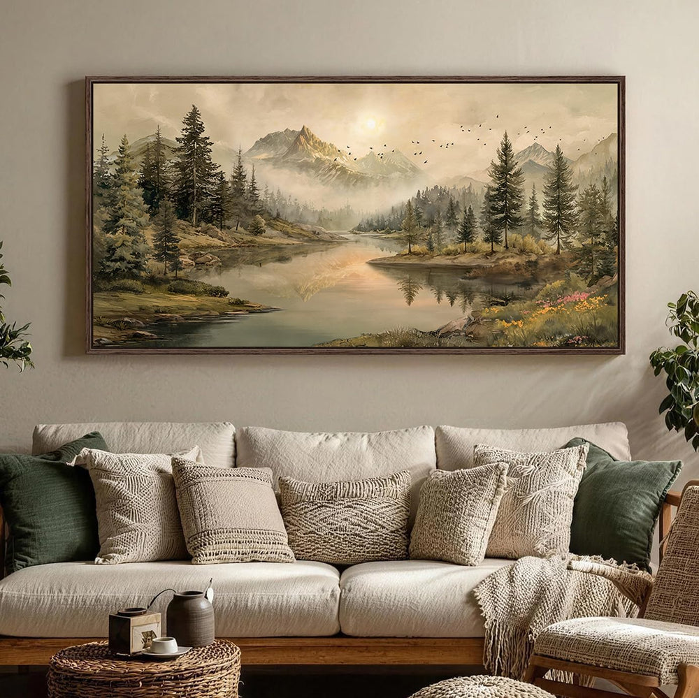 Extra Large Framed Landscape Mountain Wall Art for Living Room, 28x57 Inch