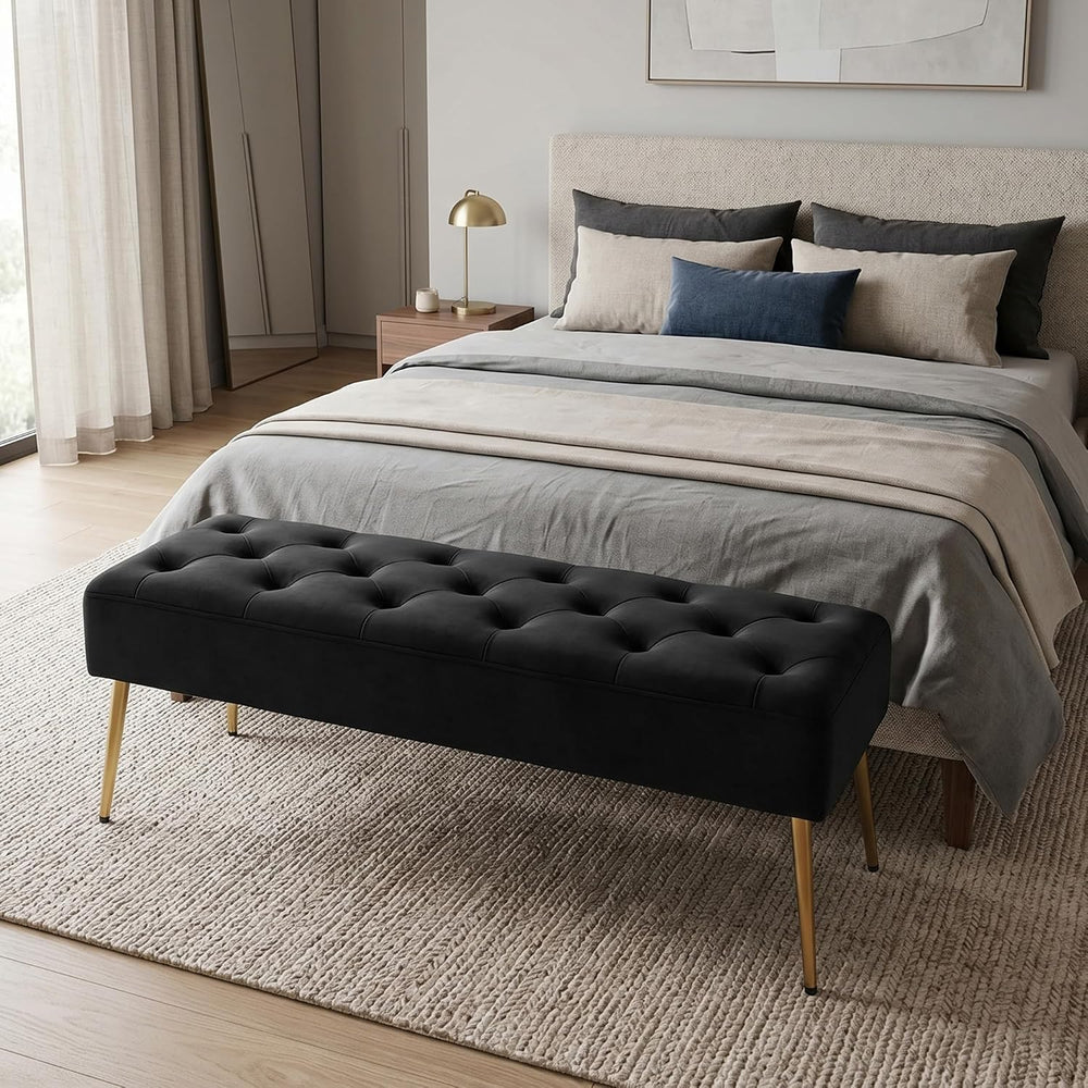 DUHOME Button-Tufted Ottoman Bench, Upholstered Bedroom Benches Velvet Footre...