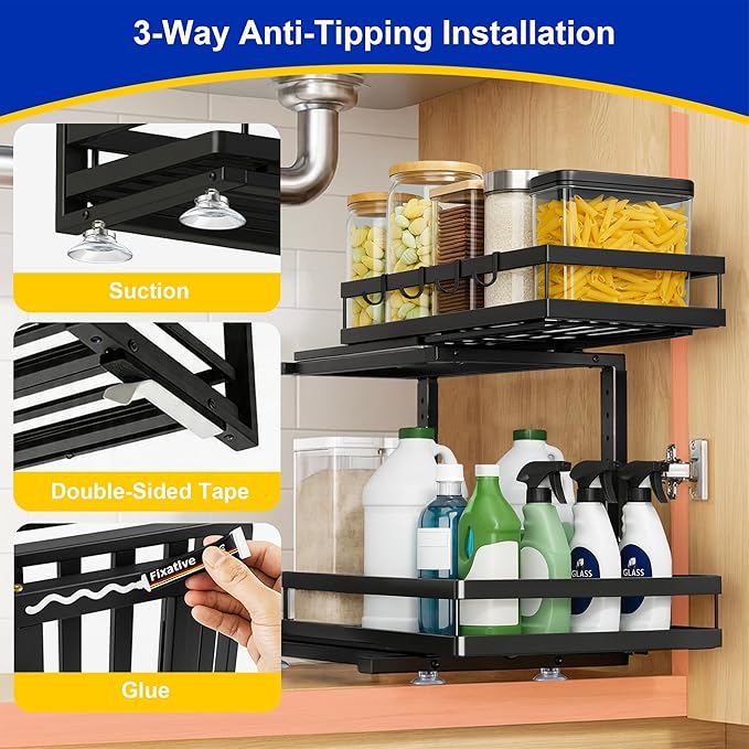 Under Sink Organizer, Dual-Rail Ball-Bearing, Under Kitchen Sink Organizer - Image 6